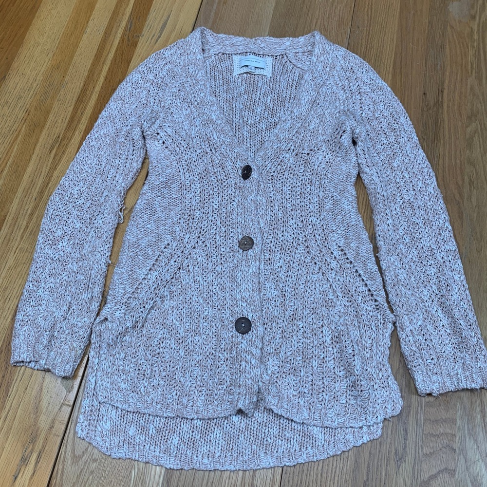 Angel of the North Anthropologie‎ Pink Cream Knit Cardigan Sweater XS Cotton